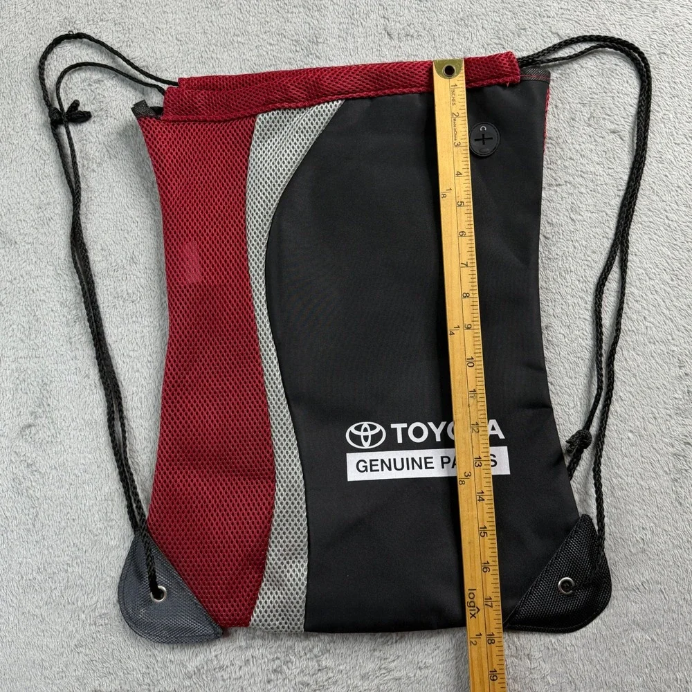 Toyota Genuine Parts Drawstring Cinch Bag Backpack Black Red Mesh Headphone Port